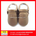 Hot sell Metallic bronze color fringe bow genuine leather soft cute baby shoes moccasins for baby shoes